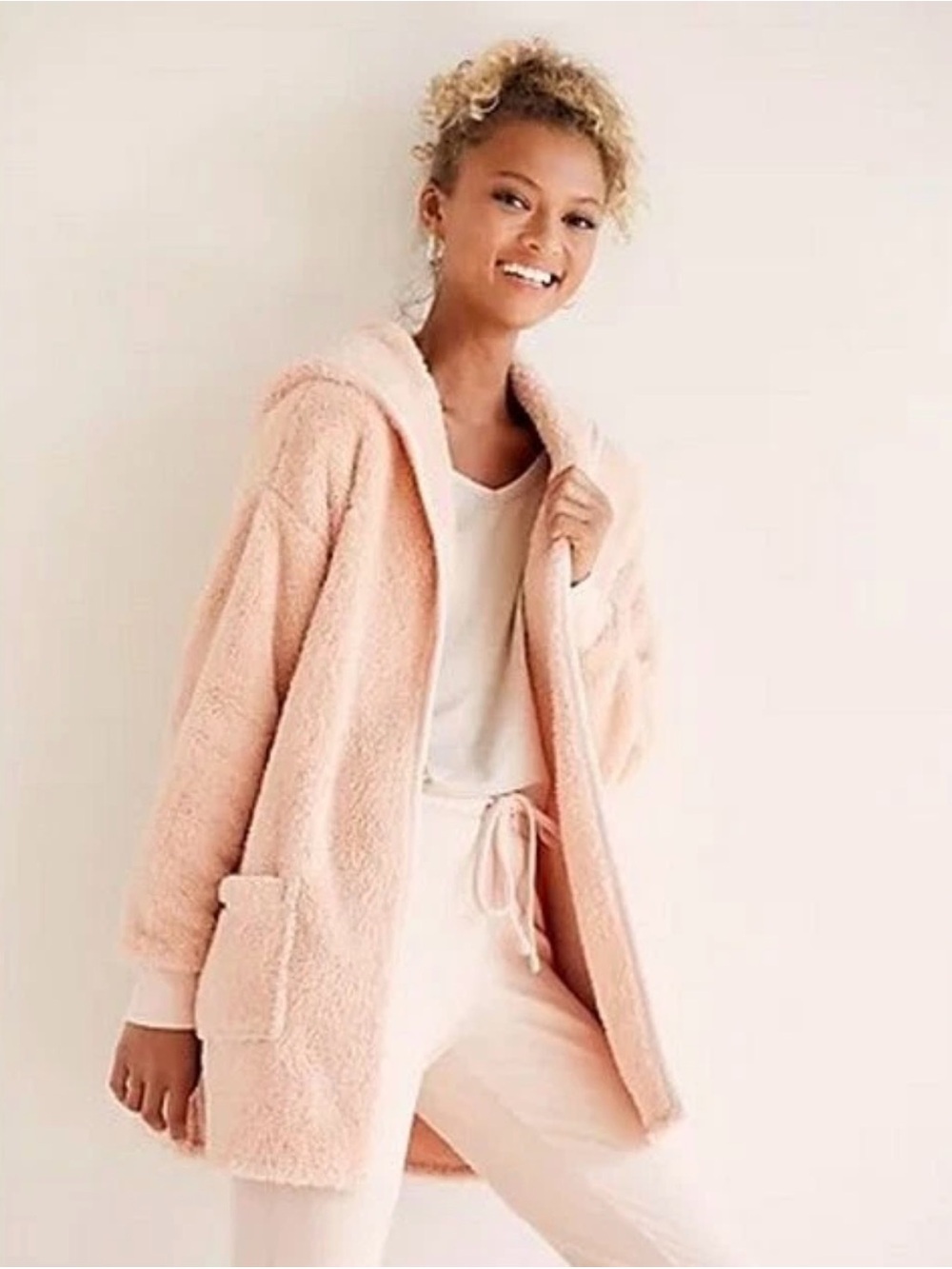 Koolaburra by UGG Plush Hooded Teddy Jacket in Soft Pink Size 1x